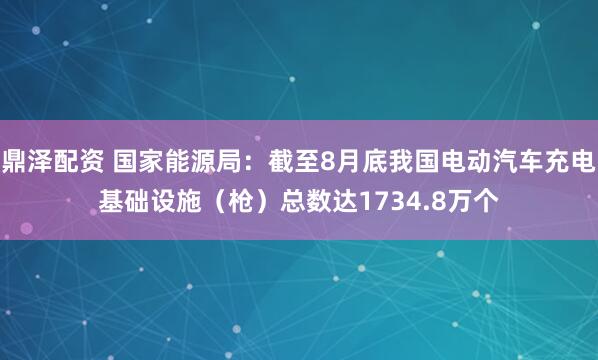 鼎泽配资 国家能源局：截至8月底我国电动汽车充电基础设施（枪）总数达1734.8万个